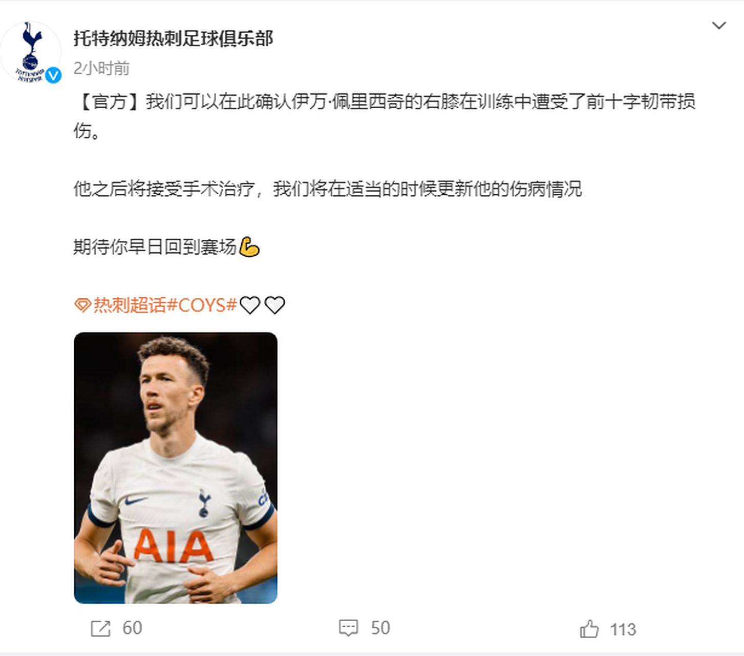 热刺官方确认麦迪逊十字韧带撕裂，赛季大部分比赛将报销